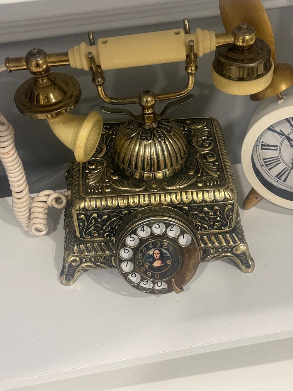Vintage-Style Gold Ornate Rotary Wall Decor Telephone